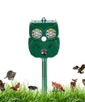 Solar Owl Motion Sensor Deterrent With Ultrasonic Sound And LED Flash Alerts For Outdoor Use Protect Your Garden Yard Patio And Perimeter From Pests Easy Setup Motion Activated Safe For Pets green owl stake