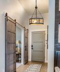Farmhouse Wood Drum Chandelier For Dining Room And Kitchen Island Handcrafted Birch Light Fixture For Foyer