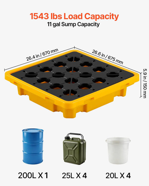 Low Profile Spill Containment Pallet For One Drum Built Tough Modular Platform With Drain 11.4 Gallon Sump Heavy Duty Poly Tray