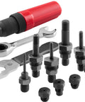 2-In-1 Rivet Attachment for Blind Rivets and Rivet Nuts with T-Handle, drill adapters, and wrenches, CrMoV tool set