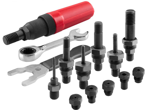 2-In-1 Rivet Attachment for Blind Rivets and Rivet Nuts with T-Handle, drill adapters, and wrenches, CrMoV tool set
