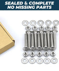 Stainless Steel Carriage Bolt Kit 1/4-20 x 2 Inch includes bolts, hex nuts, and washers displayed on white background.