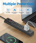 Must Have Workspace Essential Featuring Six Heavy Duty Outlets And Legit Surge Protector Rated At 600 Joules Along With 15 Amp Capacity While Shielding Devices From Dangerous Voltage Spikes Daily Use, power strip on a wooden desk.