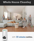 Women cleaning a living room with a Cordless Vacuum Cleaner With 55 Minutes Runtime 15 In 1 Self Standing Stick Vacuum.