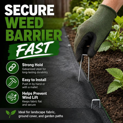 Heavy Duty 6 Inch 11 Gauge Galvanized Landscape Staples 100 Pack For Securing Weed Barrier Fabric Irrigation Hoses Netting