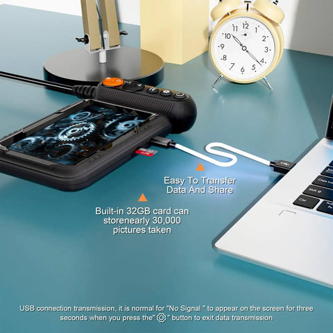 Endoscope Camera With Light Dual Lens 1080p HD Borescope IP67 Waterproof Snake Camera Built In 5 Inch IPS Screen connected to laptop