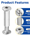 Close-up of M5 x 40mm stainless steel connector bolt with hex socket, showcasing smooth threads and durable design features.