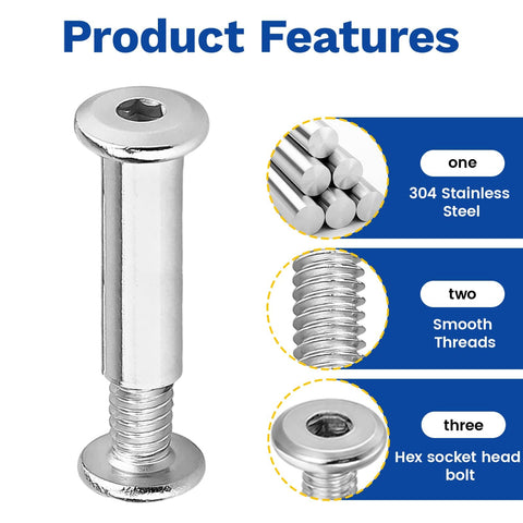 Close-up of M5 x 40mm stainless steel connector bolt with hex socket, showcasing smooth threads and durable design features.