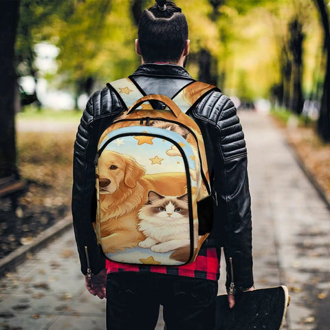 Fluffy Pet Friends Printed Unisex Backpack With Large Capacity Dope Everyday Carry For School Work And Travel Durable Polyester Daypack