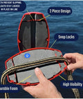 Close-up of Snap Lock Rope Floats with Quick Lock System, showing two-piece design and rope in durable foam float on water