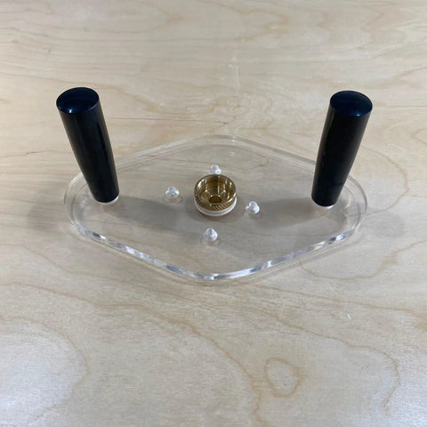 Game Changing Clear Acrylic Router Base Plate Compatible With RT0701C And XTR01Z 6 By 10 Inch showing handles and brass insert.
