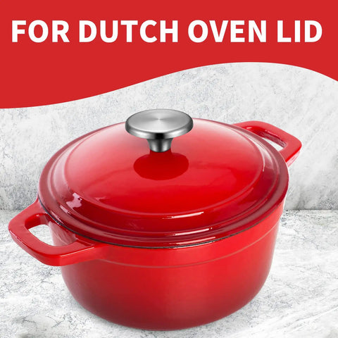 Snag This Rock Solid Replacement Dutch Oven Knob Set, Heat Resistant Stainless Steel Pot Lid Handles For Enameled Cast Iron Cookware, Hassle Free Kitchen Upgrade Silver Four Pack on red dutch oven lid.