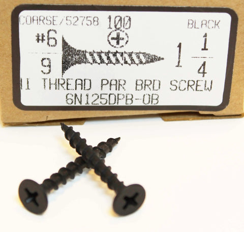 Black High Hardness Drywall Screws 6 x 1-1/4 Inch for Wood and Particle Board Coarse Thread Phillips Drive Bugle Head