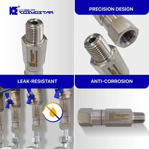 Cosmostar 1/4 inch stainless inline ball check valve with Viton O-ring 6000 psi male to female anti-corrosion 4 valves