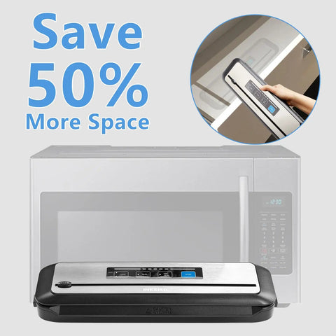 PowerVac Vacuum Sealer With Starter Kit Auto Air Sealing For Dry And Moist Modes Built In Cutter Easy Clean Storage compact design