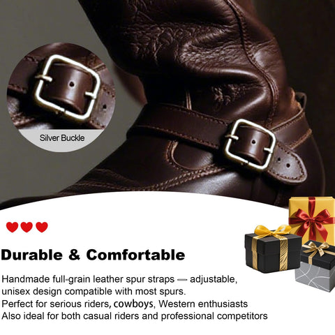 2 Pack Handmade Full Grain Leather Spur Straps For Western Riding Adjustable Spur Straps With Durable Silver Buckles Ideal For Men Women Cowboy Boots Rodeo And Equestrian Gear Dark Brown