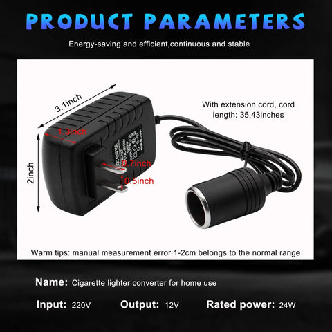 Hassle Free AC To DC Converter 100-240V To 12V 2A 24W Power Supply for car gadgets with cigarette lighter socket and cord.