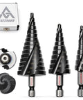 Rugged Step Drill Bit Set With M35 Cobalt HSS TiAlN Coating For Tough Jobs, 3-piece ANITAGER pack, with aluminum case