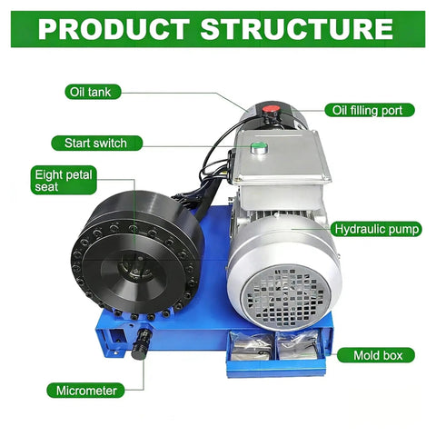 Industrial Grade Electric Hydraulic Hose Press Automatic Crimping Machine For High Pressure Pipe And Fitting Setup side view showing oil tank and hydraulic pump.