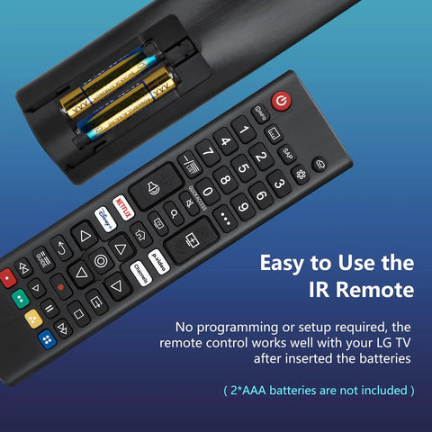 Universal Replacement Remote For Smart TVs Compatible With OLED And QNED Mini LED Series Including UP70 UP75 UP76 UP80 UP87 Pack Of 2 No Fuss Setup No Programming Required Durable Build, showing buttons and battery compartment open.