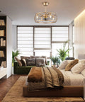 Bedroom with Dope Industrial 20 Inch Ceiling Fan With Light And Remote, Gold Cage Fixture, Modern Farmhouse Style