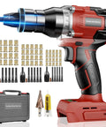 Cordless Rivet Nut Gun For Milwaukee 18V Power, No Battery Included, Brushless Electric Tool, case, accessories on display.