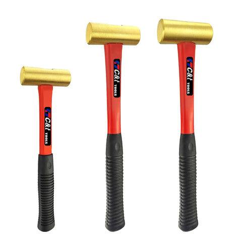 3-Piece Non-Sparking Brass Hammer Set With Jacketed Fiberglass Handles, Includes 16 Oz 24 Oz And 32 Oz Hammers, Non-Marring Surface