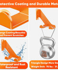Heavy Duty Chainsaw Hanger Wall Mount 2 Pack Holds Up To 70 Lbs Beefy Metal Chainsaw Holder with hook storage and protective orange coating