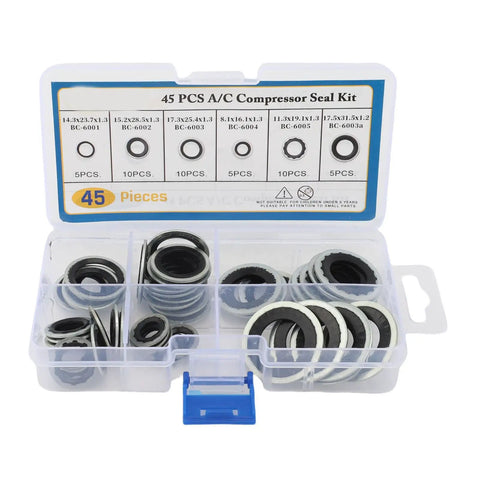 45 Piece Pro Grade AC Compressor Gasket Kit With Six Sizes Automotive Air Conditioning Port Seal Washer Set in box