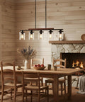 Modern Farmhouse 5 Light Linear Chandelier for Kitchen Island and Dining Room with Adjustable Rustic Pendant Light