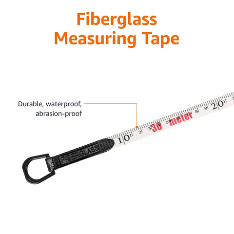Open Reel Fiberglass Measuring Tape, Go-To Tool For Pros And DIYers, 100 Feet Of Non Stretch Vinyl Coated Tape, inch and metric scale