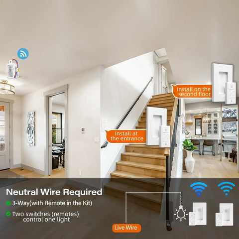 Smart Dimmer Kit With Two Remotes And One Receiver, Alexa Compatible Wireless Wall Switch setup in a modern living space