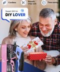 Rechargeable Cordless Electric Fabric Scissors And Cardboard Cutter With Tungsten Steel Blade, shown in use as a gift for DIY lovers.