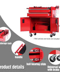 Heavy Duty Steel Tool Cart On Wheels, Red Rolling Tool Chest With Lockable Double-Door Cabinet And Two Drawers, Anti-Slip Rubber Top Mat