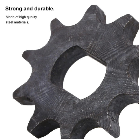 Close-up of Premium Industrial Steel Chain Sprocket With 10 Teeth for Electric Scooter Replacement. High strength steel material.