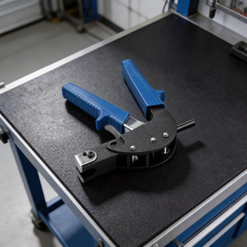 Hollow Wall Anchor Tool For Drywall And Plaster, Carbon Steel Hand Riveter With M5 Anchors, on a black workshop table