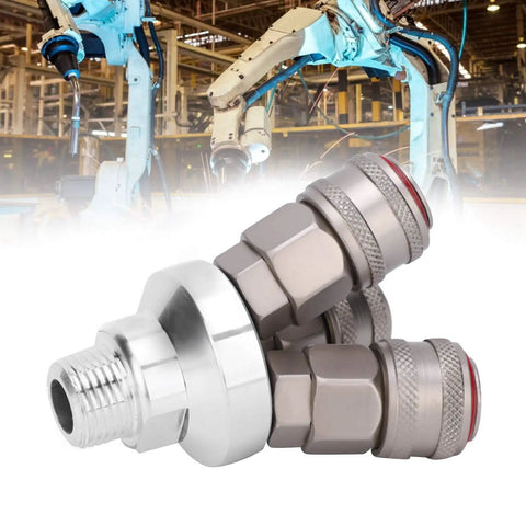 3 Way Connector Chrome Plated Pneumatic Component With Self-Locking One-Hand Quick Coupler in industrial setting