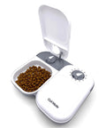 No Fuss Dual Compartment Automatic Pet Feeder Programmable Meal Timer For Cats And Small Dogs with kibble and timer settings.
