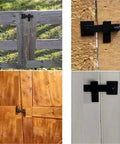 16 Piece Iron Gate Latch And Heavy Duty Fence Lock With Gravity Bolt Design on various wooden gates, showcasing easy installation.