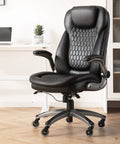 Ergonomic Executive Office Chair For Home And Desk, High Back Leather Swivel Chair With Padded Flip Up Armrests, Black in home office