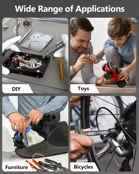 Various applications of Magnetic Ratchet Screwdriver Set With 40 Precision Bits And 42 In 1 DIY Tool Kit for home repairs