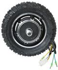 Built Different 10 Inch 48V 350W Brushless Hub Motor Wheel With Off Road Tire, showing tire tread and wiring for easy electric scooter conversion.