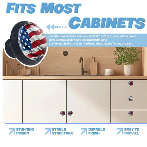 Crystal Glass Cabinet Knobs With Vintage American Flag Design And Rough Texture Mushroom Drawer Pulls For Dope Home Decor