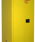 Premium Flammable Storage Cabinet 60 Gallon 18 Gauge Steel Vertical Safety Locker OSHA NFPA Compliant FM Approved Self Close Latching Doors Built Like A Tank For Shop Use Yellow, side view showing front doors.