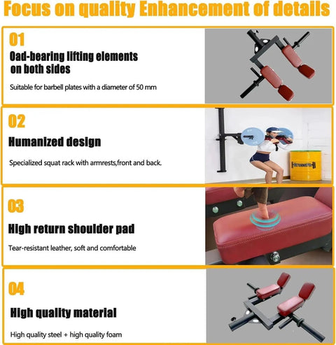 Squat Bar With Shoulder Pads For Strength Training And Arm Weight, Heavy Duty T Bar Handle Attachments, quality details highlighted