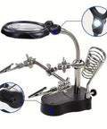 Heavy Duty Magnifying Glass Vise With Badass Rock Solid Grip And Fine Tuned Focus Lens For Electronics Repair Jewelry Crafting And Precision Bench Work featuring adjustable clear lens and clamps.