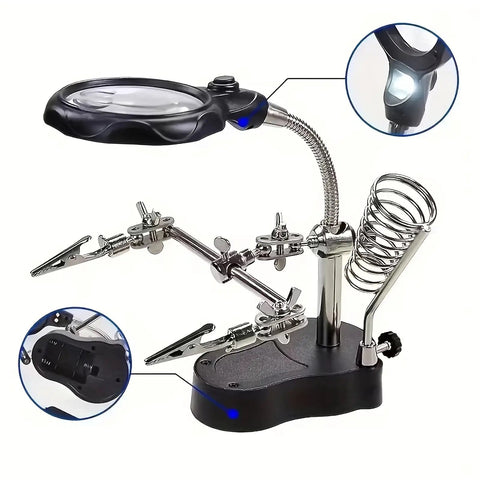 Heavy Duty Magnifying Glass Vise With Badass Rock Solid Grip And Fine Tuned Focus Lens For Electronics Repair Jewelry Crafting And Precision Bench Work featuring adjustable clear lens and clamps.