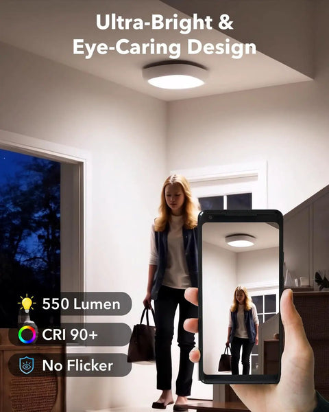 Rechargeable Motion Sensor Ceiling Light With Remote And Wireless No Wiring LED Shower Light Battery Powered 12000mAh shown in room