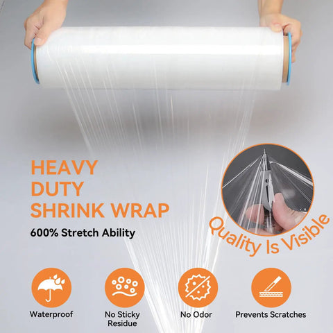 Heavy Duty Stretch Wrap Roll 18 Inch Width X 1500 Feet Long Four Pack 80 Gauge Film 600 Percent Stretch Zero Sticky Residue Super Grippy On Furniture And Boxes Locks Down Cargo Smoothly With Zero Hassle