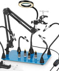 Magnetic Helping Hands Soldering Clamp 2 In 1 Third Hand Workstation With Magic Arm And 360 Degree Hot Air Gun Holder 3X Magnifier Lamp